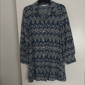 Zara Blue and White Embroidered Blouse